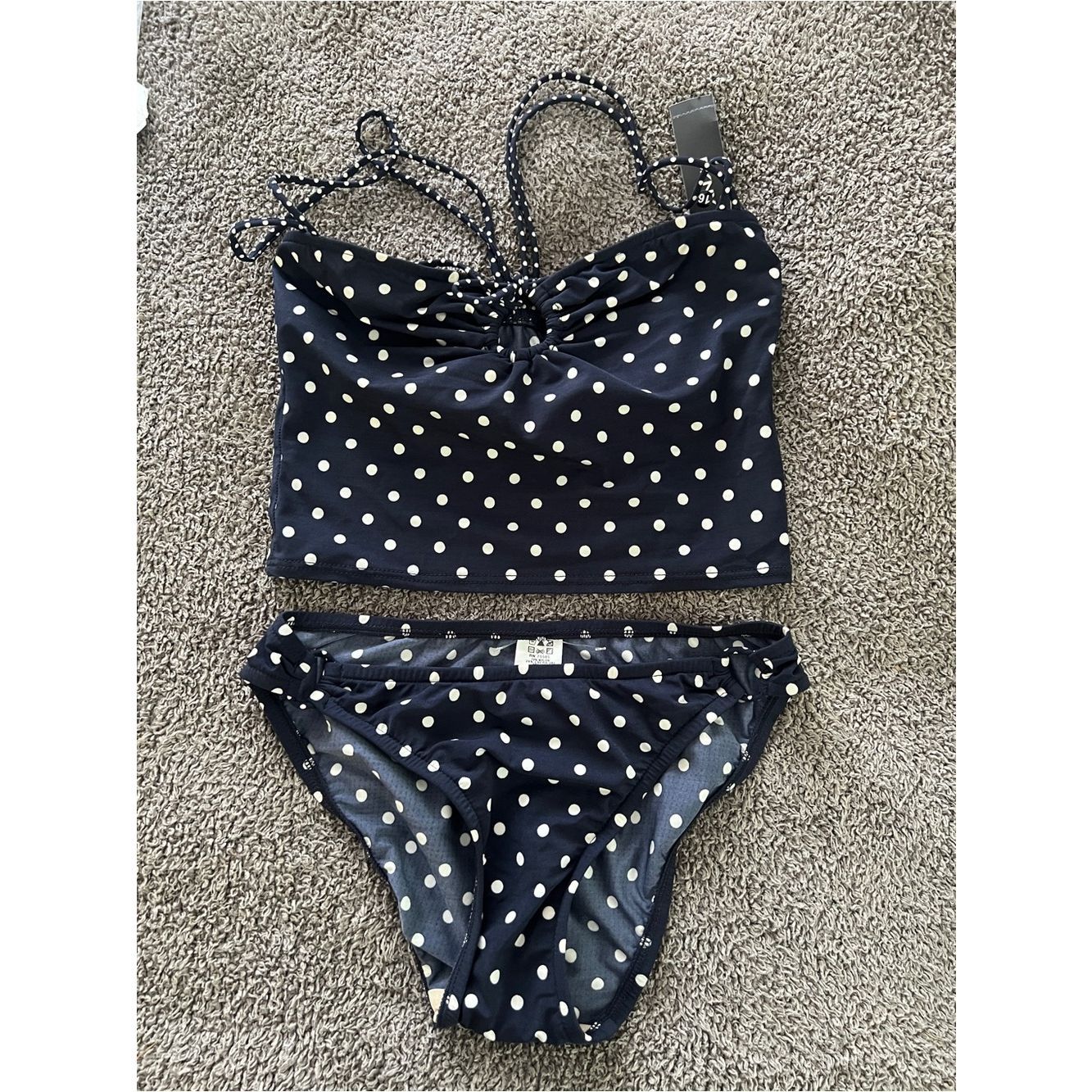 Dkny Navy Polka Dot Tankini Swim Set Us 4 New Msrp $92